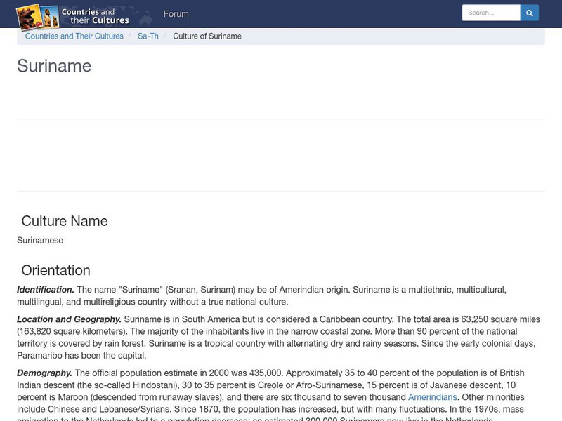 Countries and Their Cultures: Suriname Handout Countries and Their Cultures: Suriname Handout