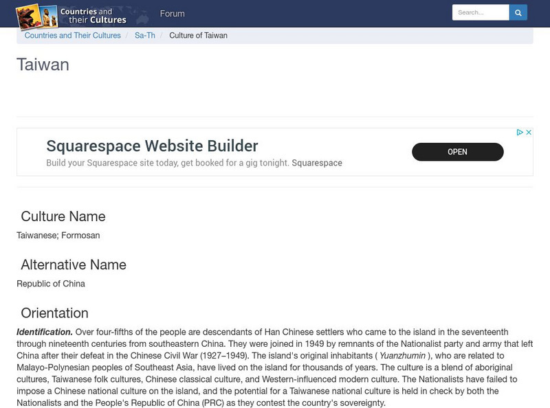 Countries and Their Cultures: Taiwan Handout Countries and Their Cultures: Taiwan Handout