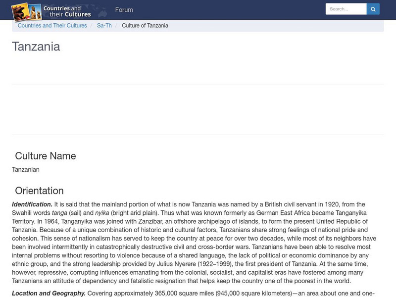 Countries and Their Cultures: Tanzania Handout Countries and Their Cultures: Tanzania Handout
