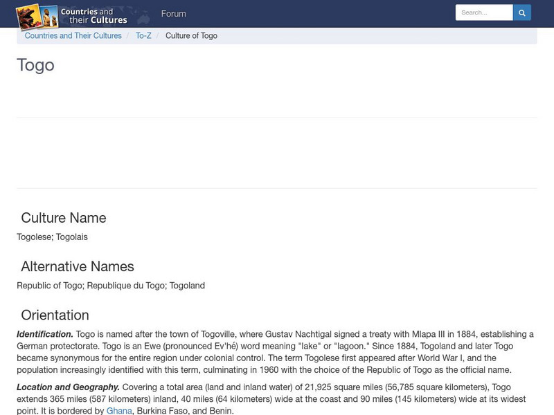 Countries and Their Cultures: Togo Handout Countries and Their Cultures: Togo Handout