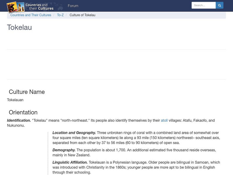 Countries and Their Cultures: Tokelau Handout Countries and Their Cultures: Tokelau Handout