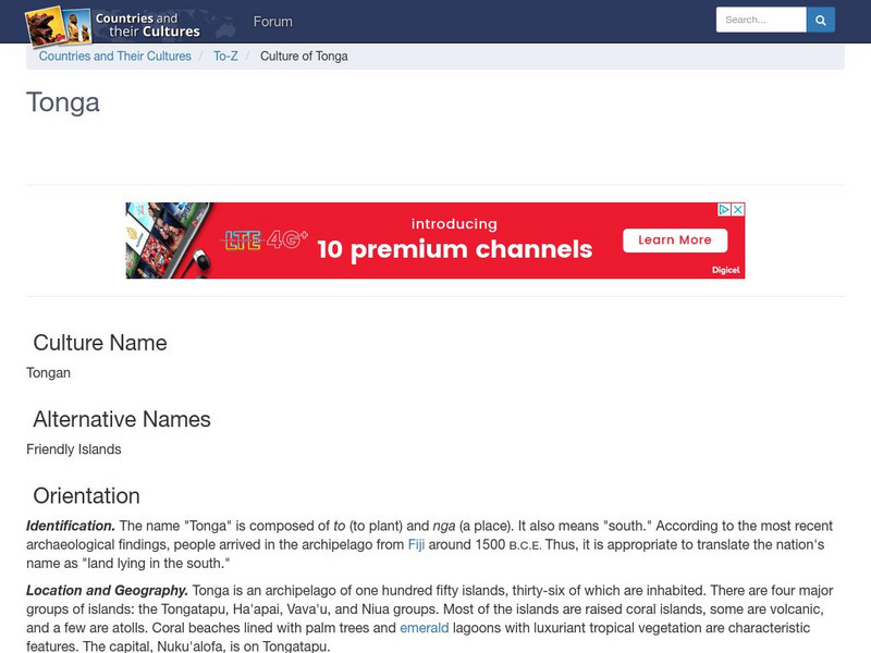 Countries and Their Cultures: Tonga Handout Countries and Their Cultures: Tonga Handout