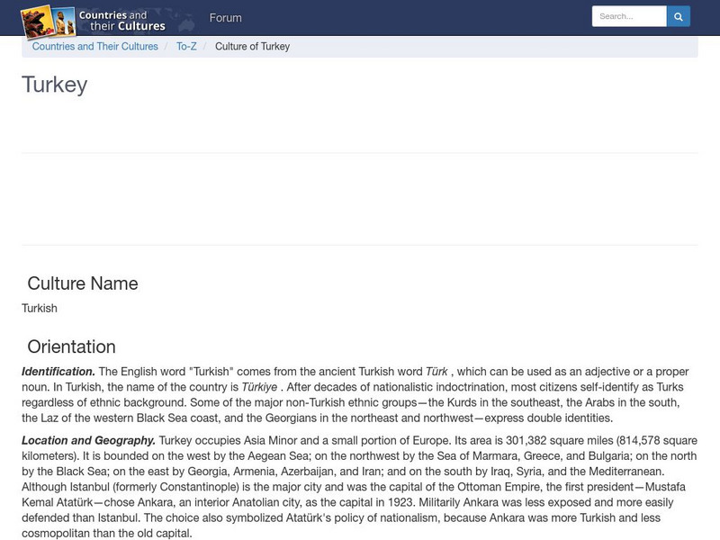 Countries and Their Cultures: Turkey Handout Countries and Their Cultures: Turkey Handout