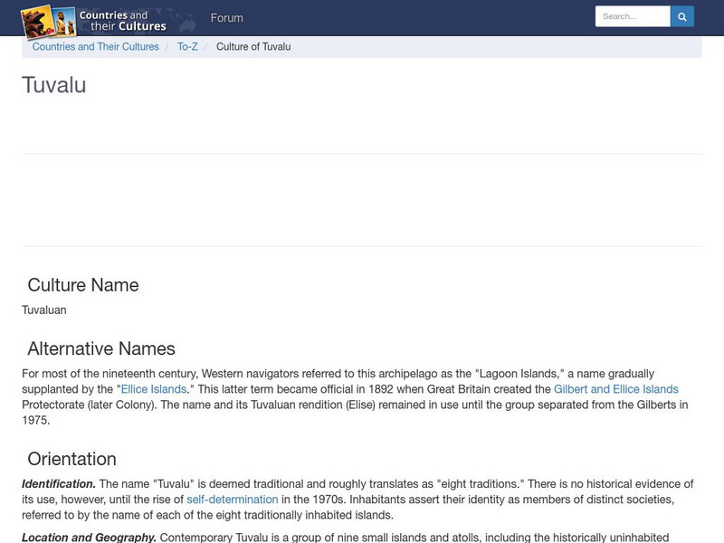 Countries and Their Cultures: Tuvalu Handout Countries and Their Cultures: Tuvalu Handout