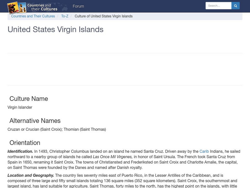 Countries and Their Cultures: Culture of United States Virgin Islands Handout Countries and Their Cultures: Culture of United States Virgin Islands Handout