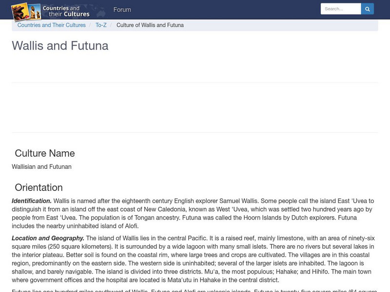 Countries and Their Cultures: Wallis and Futuna Handout Countries and Their Cultures: Wallis and Futuna Handout