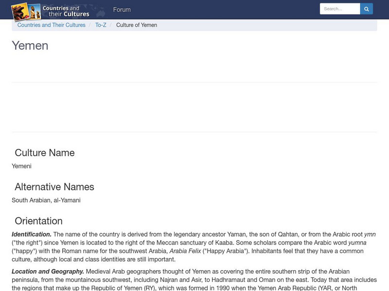 Countries and Their Cultures: Yemen Handout Countries and Their Cultures: Yemen Handout
