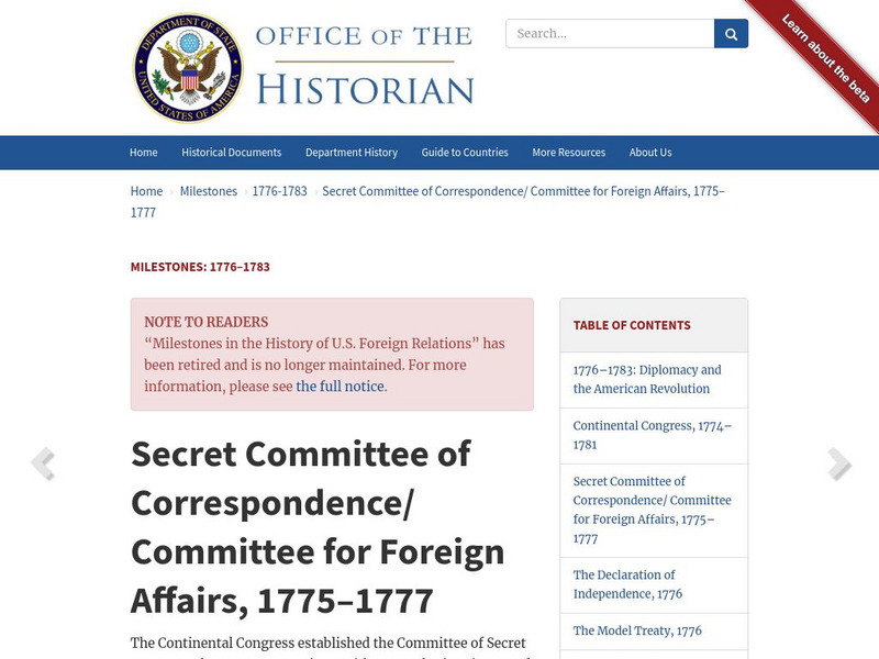 Office of the Historian: Secret Committee of Correspondance Website Office of the Historian: Secret Committee of Correspondance Website
