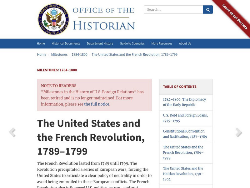 Office of the Historian: The United States and the French Revolution Website