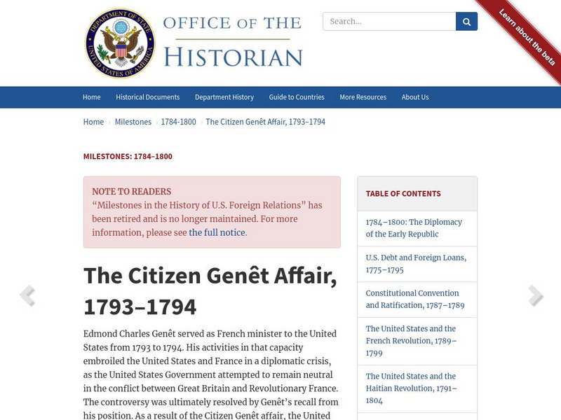 Office of the Historian: The Citizen Genet Affair Website
