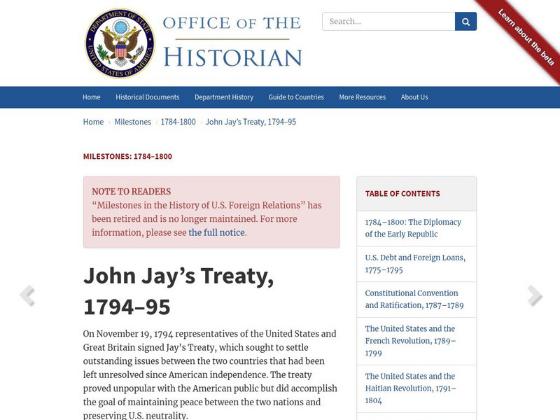 Office of the Historian: John Jay's Treaty Website Office of the Historian: John Jay's Treaty Website