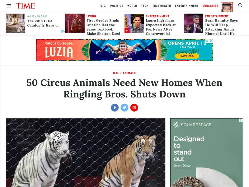 Time: 50 Circus Animals Need New Homes When Ringling Bros. Shuts Down Article Time: 50 Circus Animals Need New Homes When Ringling Bros. Shuts Down Article