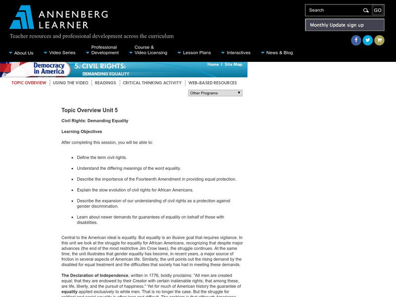Annenberg Learner: Civil Rights: Demanding Equality Unit Plan Annenberg Learner: Civil Rights: Demanding Equality Unit Plan