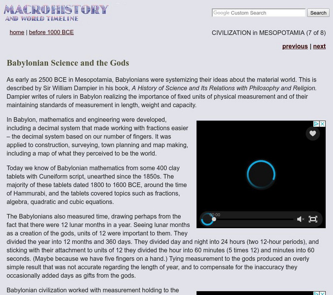 Macrohistory: Babylonian Science and the Gods Website Macrohistory: Babylonian Science and the Gods Website