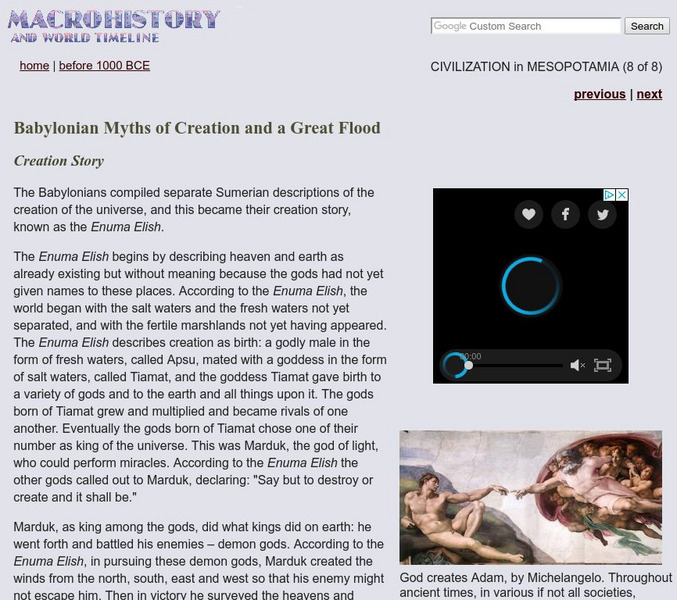Macrohistory: Babylonian Myths of Creation and a Great Flood Website Macrohistory: Babylonian Myths of Creation and a Great Flood Website