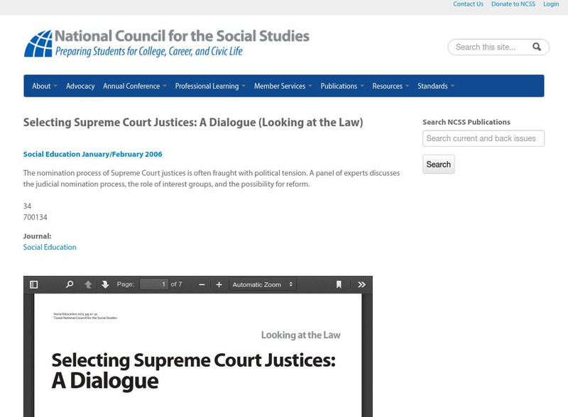 National Council for the Social Studies: Selecting Supreme Court Justices Activity National Council for the Social Studies: Selecting Supreme Court Justices Activity