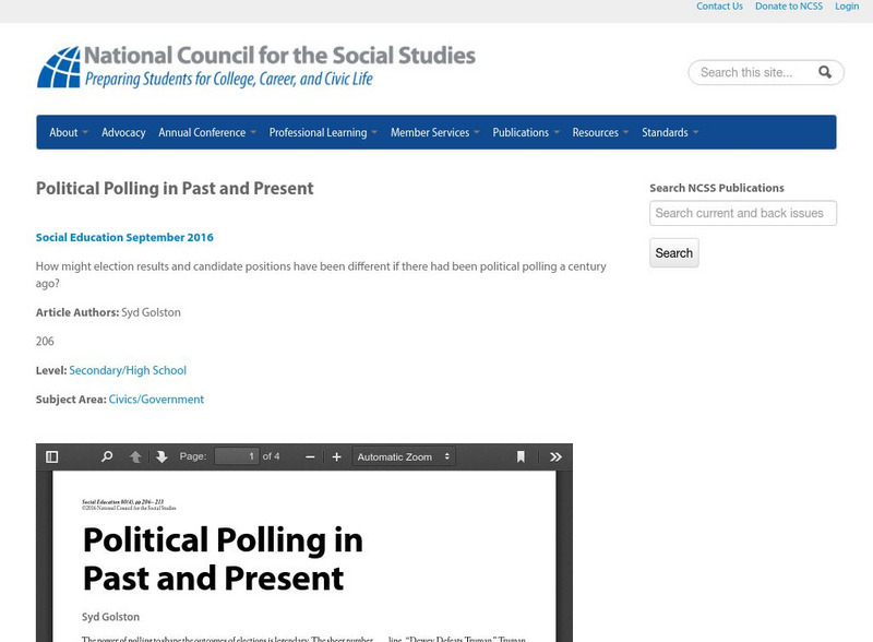 National Council for the Social Studies: Political Polling in Past and Present Article National Council for the Social Studies: Political Polling in Past and Present Article