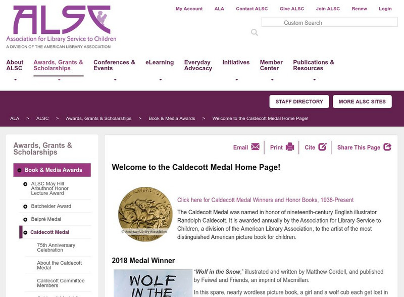 Ala: Alsc: Welcome to the Caldecott Medal Home Page! Website Ala: Alsc: Welcome to the Caldecott Medal Home Page! Website