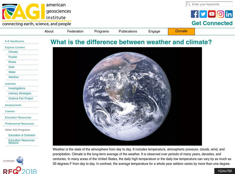 American Geosciences Institute: The Difference Between Weather and Climate Article American Geosciences Institute: The Difference Between Weather and Climate Article