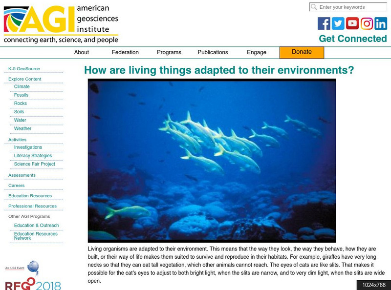 American Geosciences Institute: Living Things Adapt to Their Environments Article