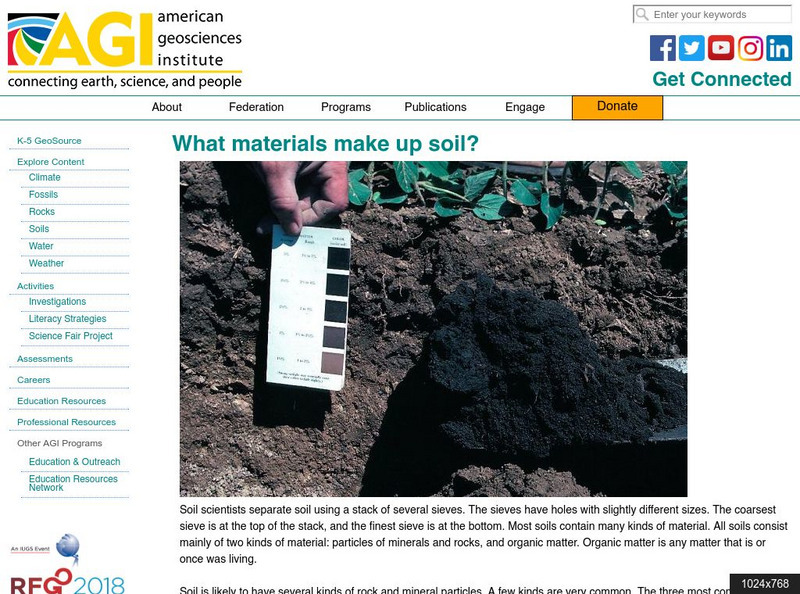 American Geosciences Institute: What Materials Make Up Soil? Article American Geosciences Institute: What Materials Make Up Soil? Article
