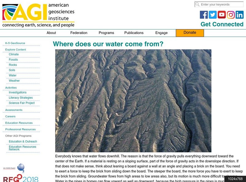 American Geosciences Institute: Where Does Our Water Come From? Article American Geosciences Institute: Where Does Our Water Come From? Article