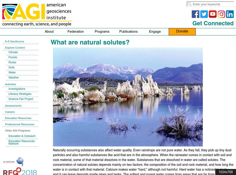 American Geosciences Institute: What Are Natural Solutes? Article