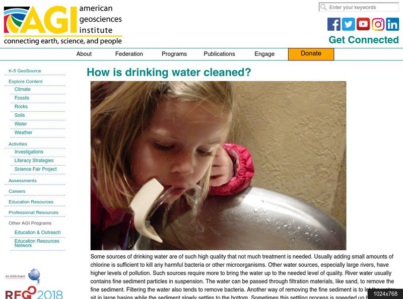 American Geosciences Institute: How Is Drinking Water Cleaned? Handout