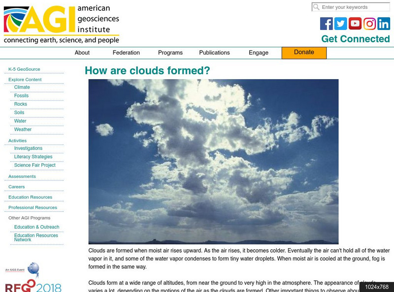 American Geosciences Institute: How Are Clouds Formed? Article