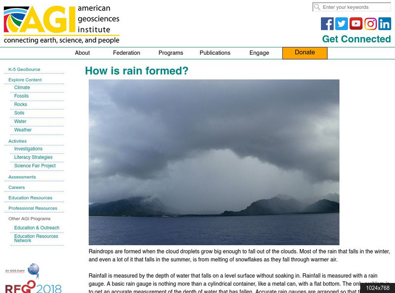 American Geosciences Institute: How Is Rain Formed? Article