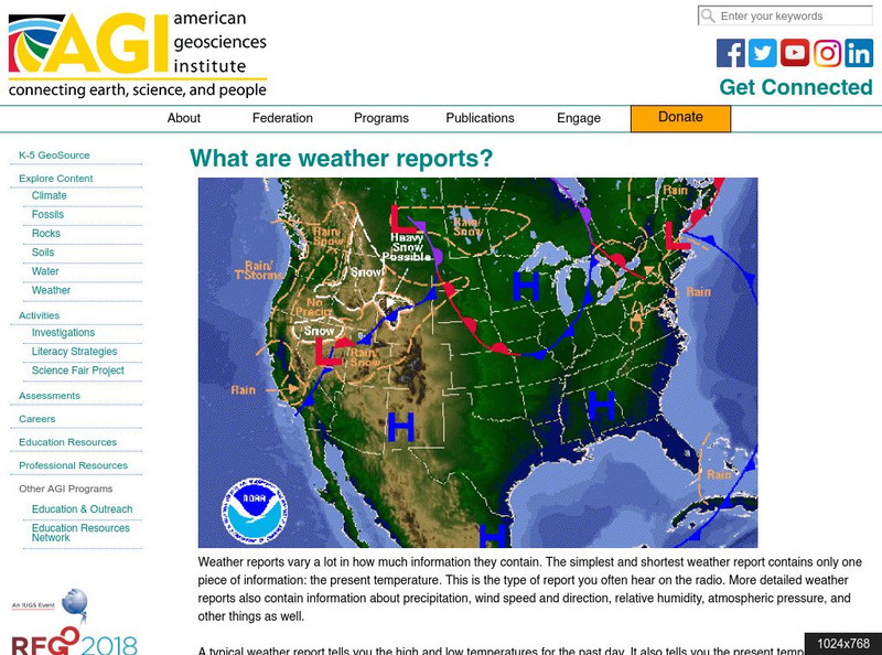 American Geosciences Institute: What Are Weather Reports? Article American Geosciences Institute: What Are Weather Reports? Article