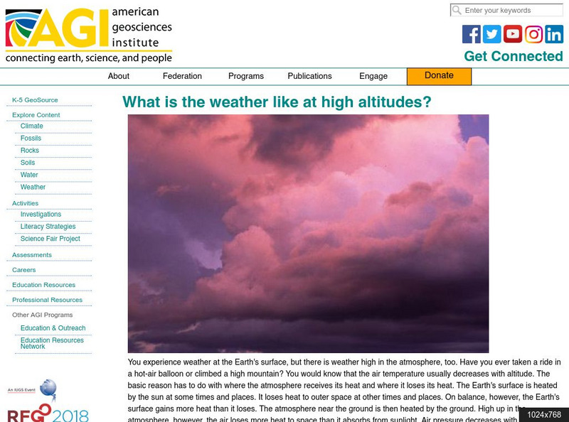 American Geosciences Institute: The Weather at High Altitudes Article