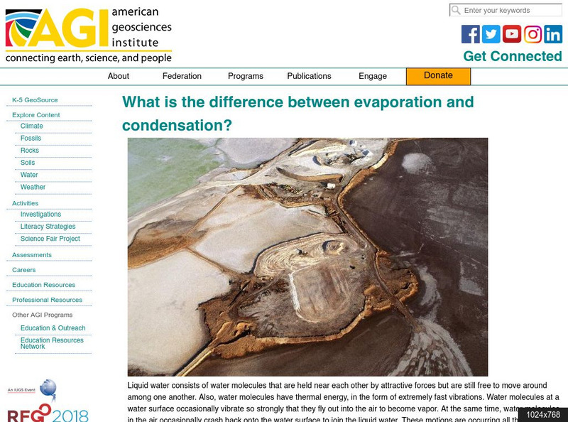 American Geosciences Institute: Evaporation and Condensation Article