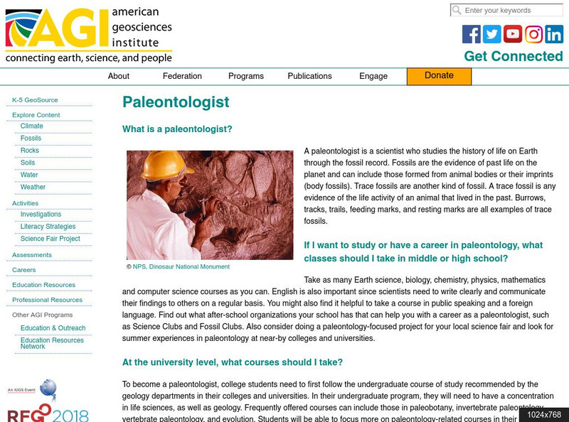 American Geosciences Institute: Careers: Paleontologist Article American Geosciences Institute: Careers: Paleontologist Article