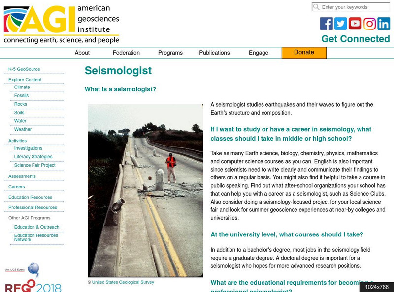 American Geosciences Institute: Careers: Seismologist Article