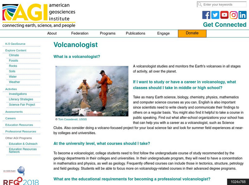 American Geosciences Institute: Careers: Volcanologist Article American Geosciences Institute: Careers: Volcanologist Article
