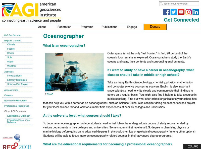 American Geosciences Institute: Careers: Oceanographer Article American Geosciences Institute: Careers: Oceanographer Article