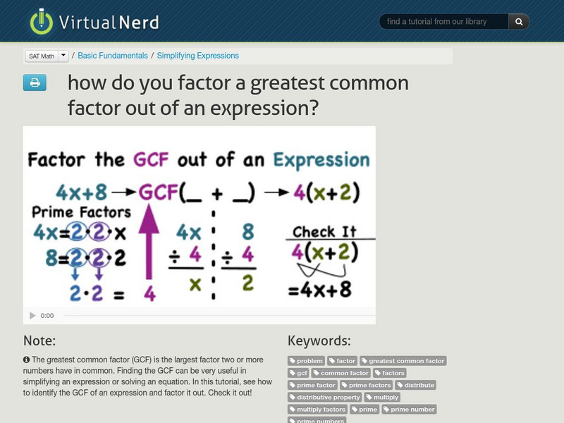 Virtual Nerd: How Do You Factor a Greatest Common Factor Out of an Expression Instructional Video Virtual Nerd: How Do You Factor a Greatest Common Factor Out of an Expression Instructional Video