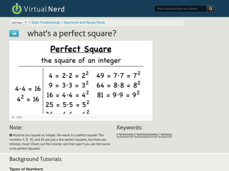 Virtual Nerd: What's a Perfect Square? Instructional Video Virtual Nerd: What's a Perfect Square? Instructional Video