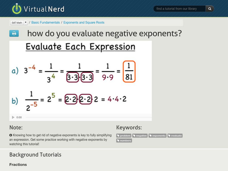 Virtual Nerd: How Do You Evaluate Negative Exponents? Instructional Video Virtual Nerd: How Do You Evaluate Negative Exponents? Instructional Video