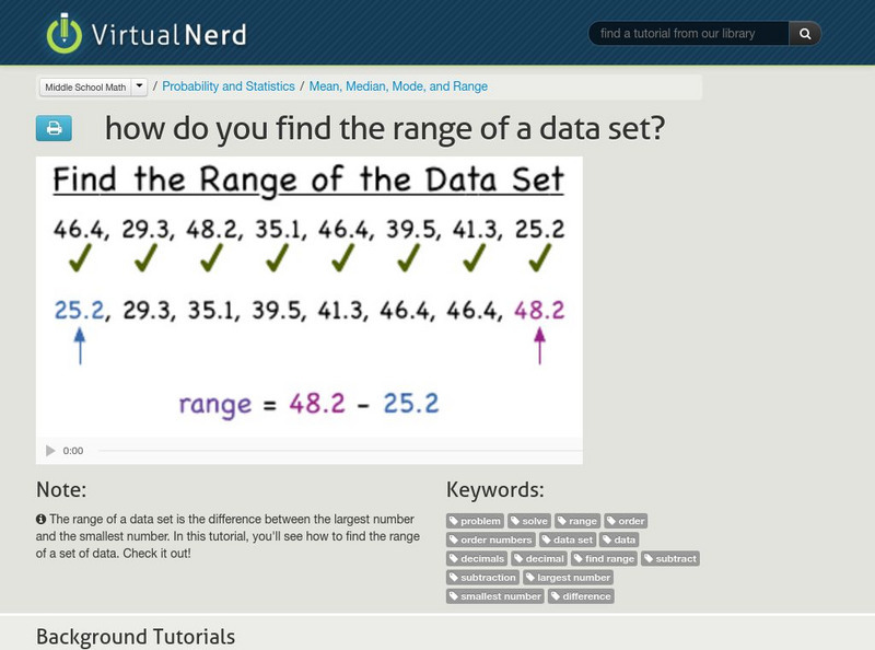 Virtual Nerd: How Do You Find the Range of a Data Set? Instructional Video Virtual Nerd: How Do You Find the Range of a Data Set? Instructional Video