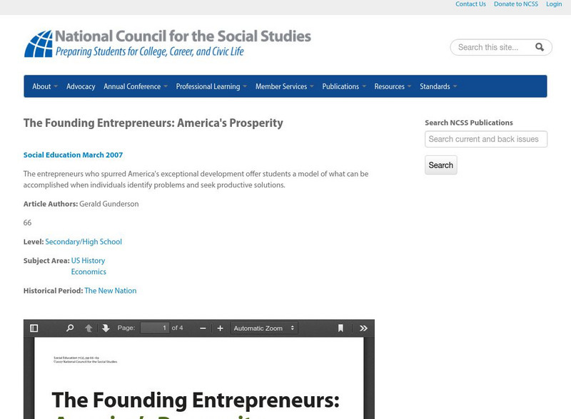 National Council for the Social Studies: The Founding Entrepreneurs Article National Council for the Social Studies: The Founding Entrepreneurs Article