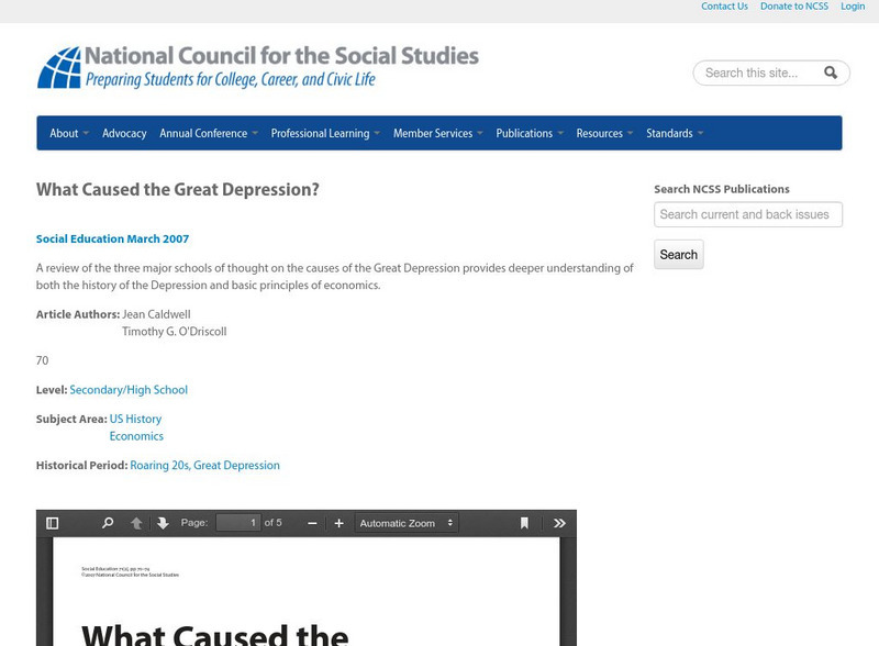 National council for the social studies what caused the great