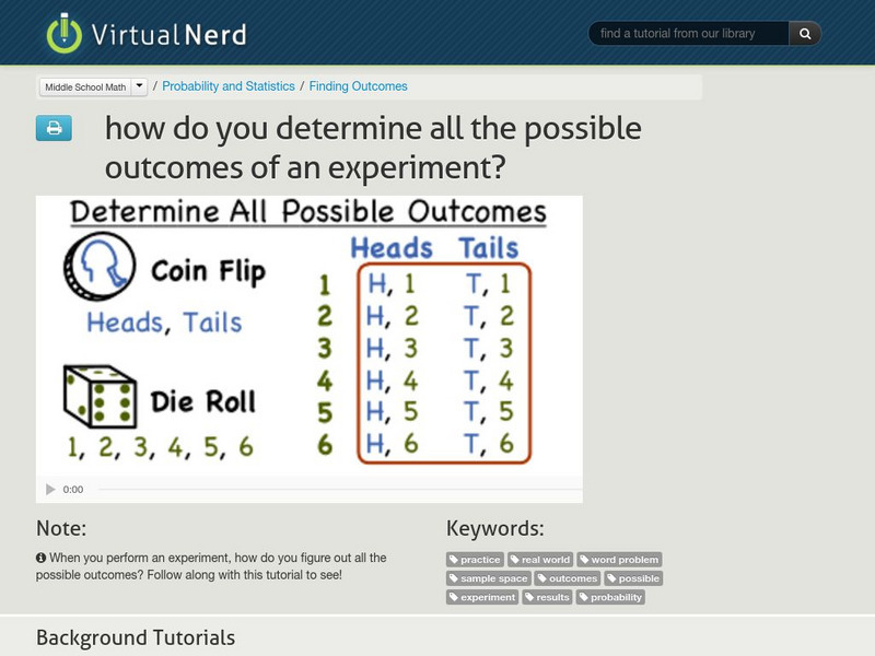 Virtual Nerd: How Do You Determine All the Possible Outcomes of an Experiment? Instructional Video Virtual Nerd: How Do You Determine All the Possible Outcomes of an Experiment? Instructional Video