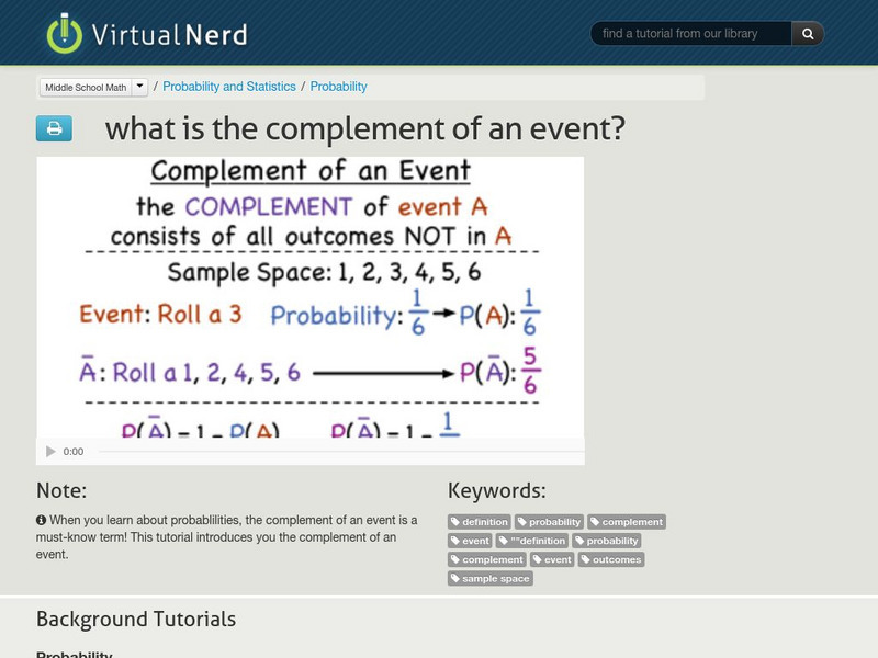 Virtual Nerd: What Is the Complement of an Event? Instructional Video Virtual Nerd: What Is the Complement of an Event? Instructional Video