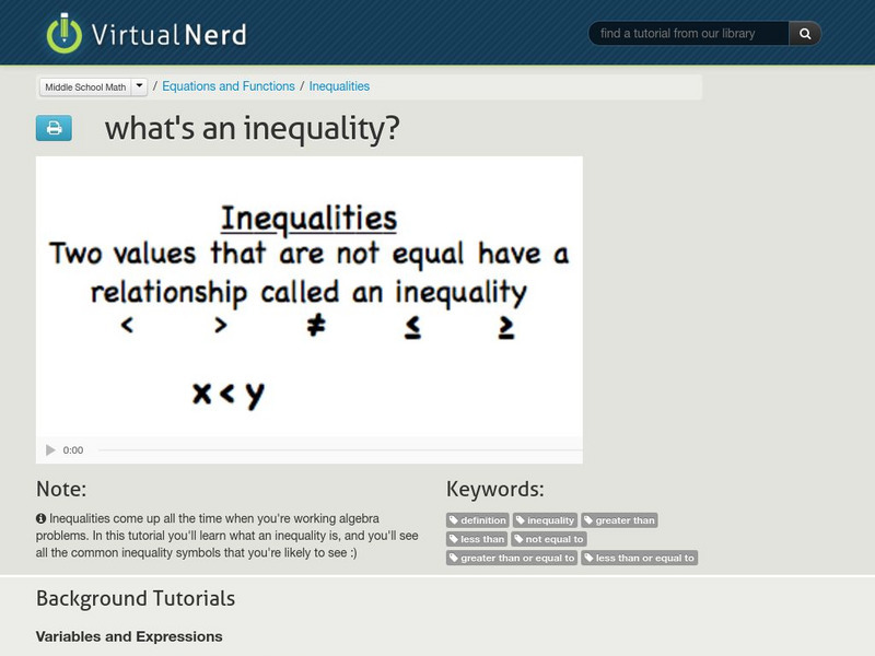 Virtual Nerd: What's an Inequality? Instructional Video Virtual Nerd: What's an Inequality? Instructional Video