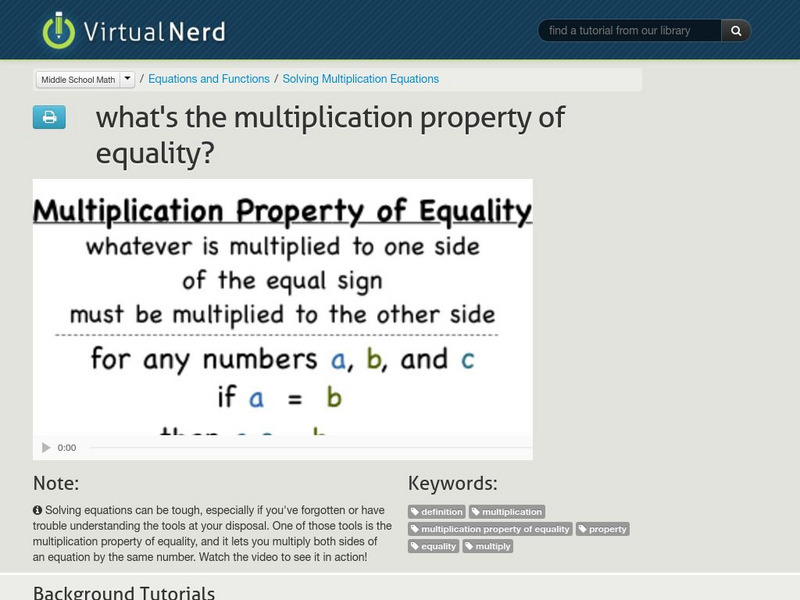 Virtual Nerd: What's the Multiplication Property of Equality? Instructional Video