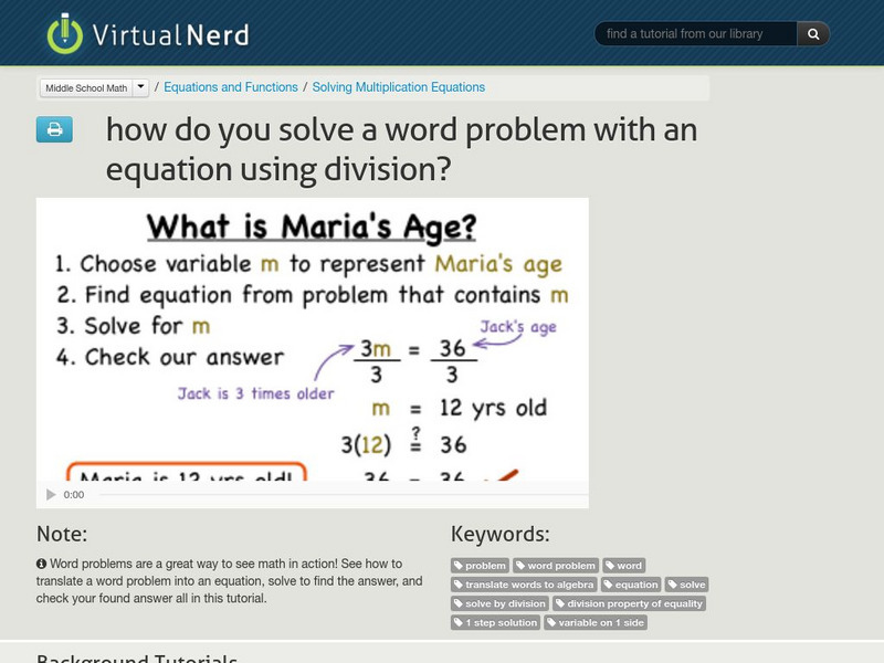 Virtual Nerd: How Do You Solve a Word Problem Using Division? Instructional Video Virtual Nerd: How Do You Solve a Word Problem Using Division? Instructional Video
