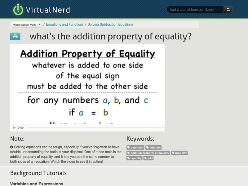 Virtual Nerd: What's the Addition Property of Equality? Instructional Video