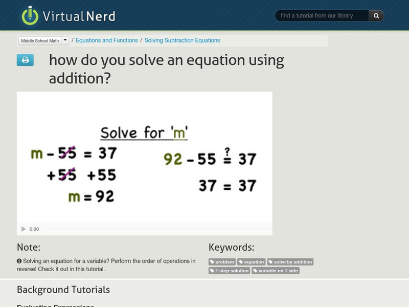 Virtual Nerd: How Do You Solve an Equation Using Addition? Instructional Video